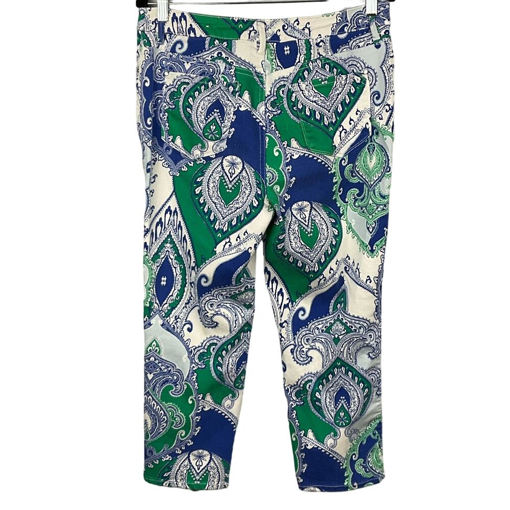 CHICOS Platinum Mykonos Scarf Crop Jeans Paisley Print Blue White sz 1 8 10 - Picture 5 of 12